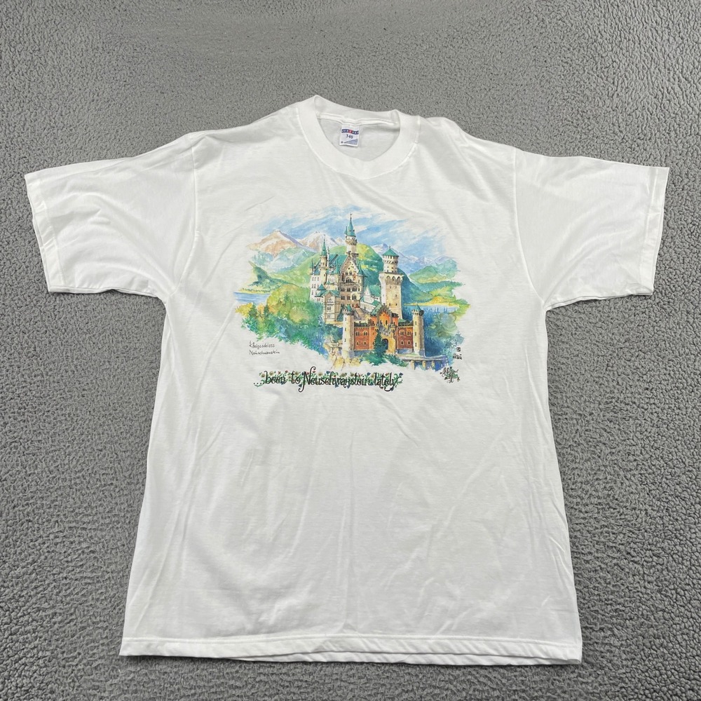 Neuschwanstein Castle Germany Vintage Graphic Tee Jerzees T-Shirt Mens XL White